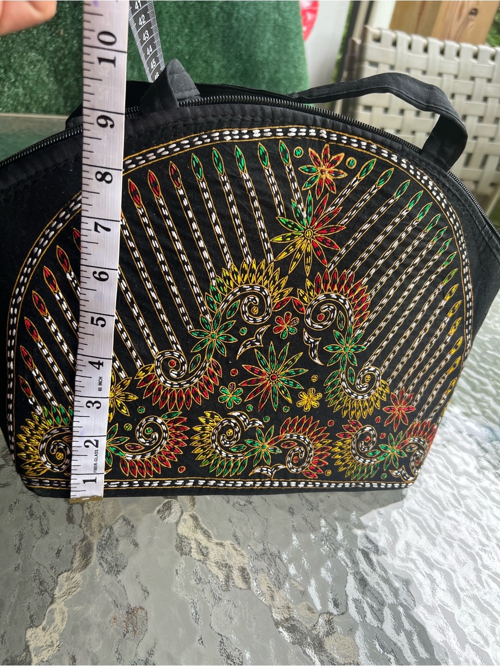 Black Floral Pattern Women’s Handbag - Picture 3 of 7